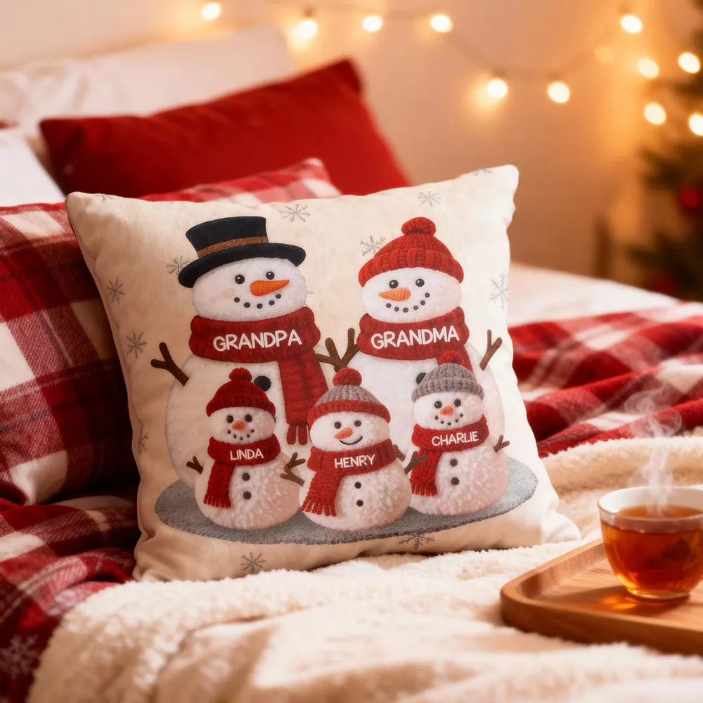 Custom Family Snowman Pillow for Grandparents - Christmas Decor Gift Pillow MagicInPrints