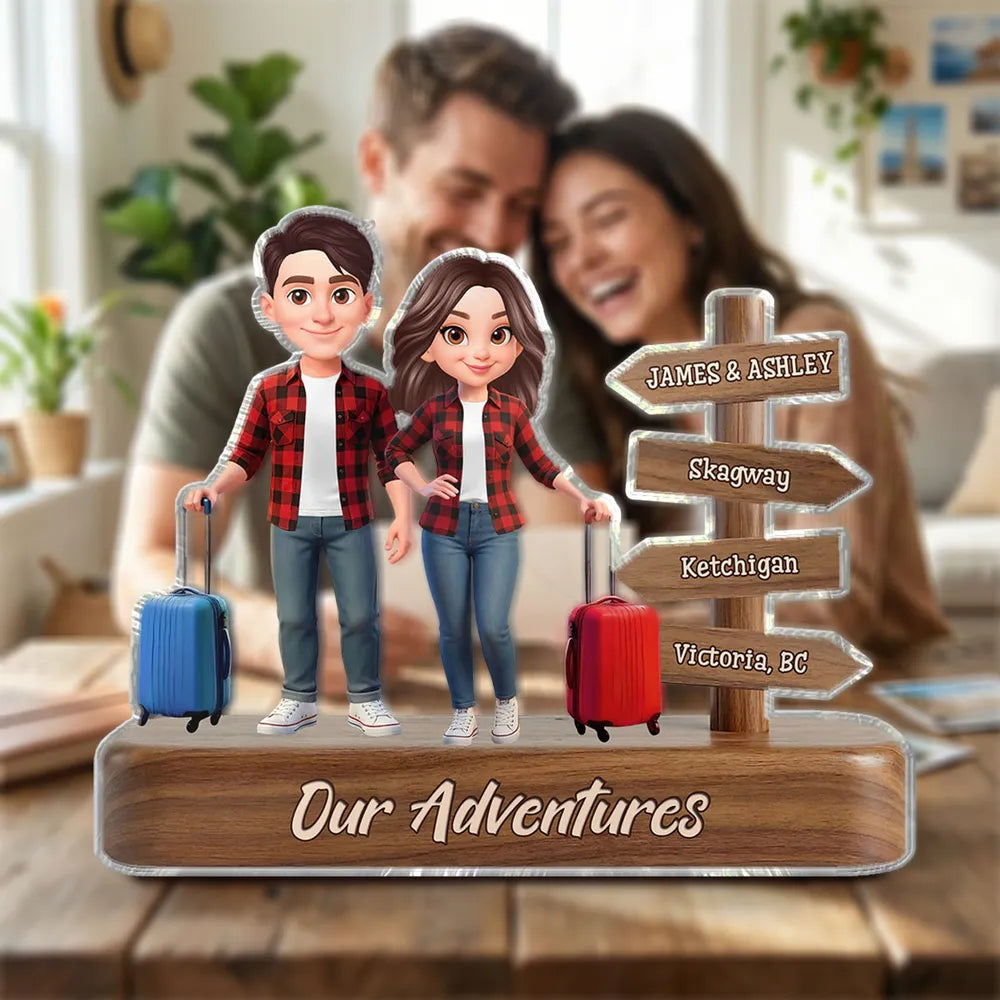 Custom Couple Figurine Travel Theme with Luggage - Perfect for Adventure Lovers Plaque MagicInPrints