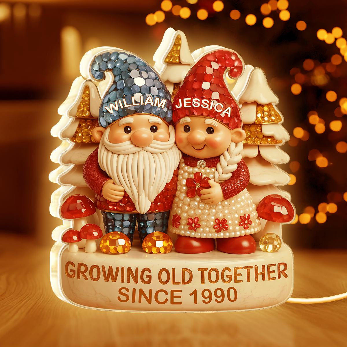 Personalized Gnome Couple Lamp for Couples - Anniversary Gift Plaque MagicInPrints