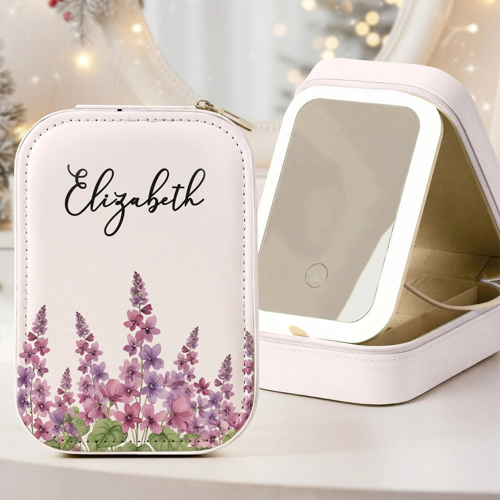Personalized LED Makeup Mirror with Floral Design for Women - Perfect for Gifting Beauty Tools MagicInPrints