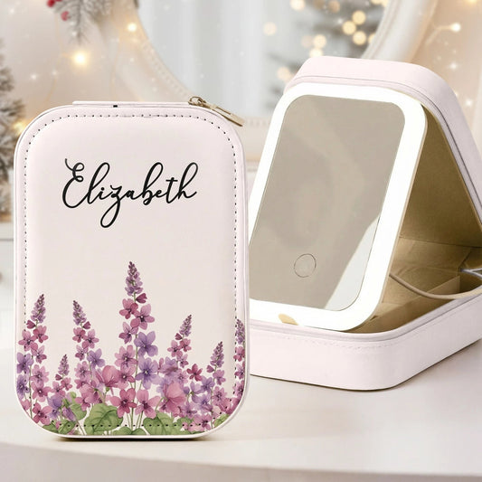 Personalized LED Makeup Mirror with Floral Design for Women - Perfect for Gifting Beauty Tools MagicInPrints