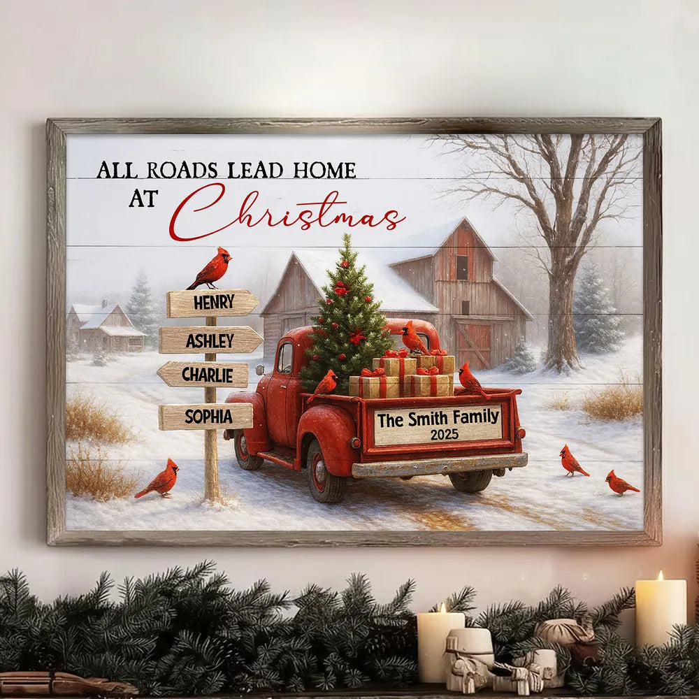 Personalized Christmas Family Sign - Vintage Truck Winter Scene Poster or Canvas MagicInPrints