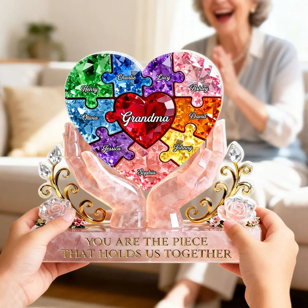 Custom Heart Puzzle Crystal Ornament for Grandma - Sentimental Family Keepsake Plaque MagicInPrints