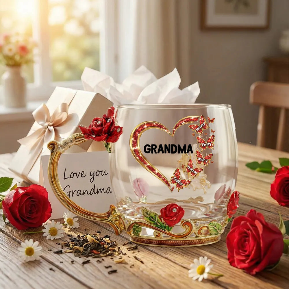 Personalized Glass Tea Mug for Grandma with Floral Design - Mother's Day Gift Cup MagicInPrints