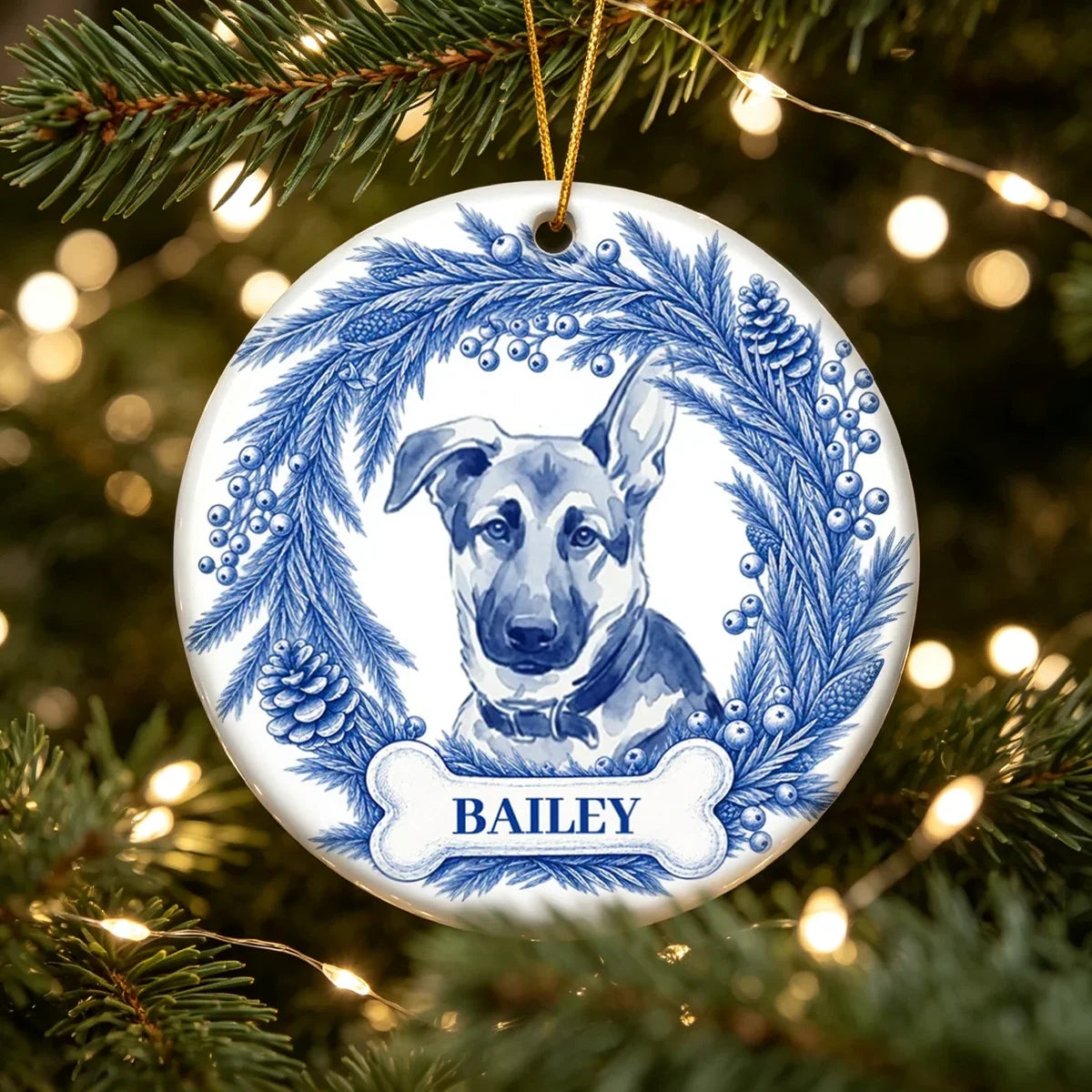 Personalized Blue Watercolor Dog Ornament Unique Pet Gift