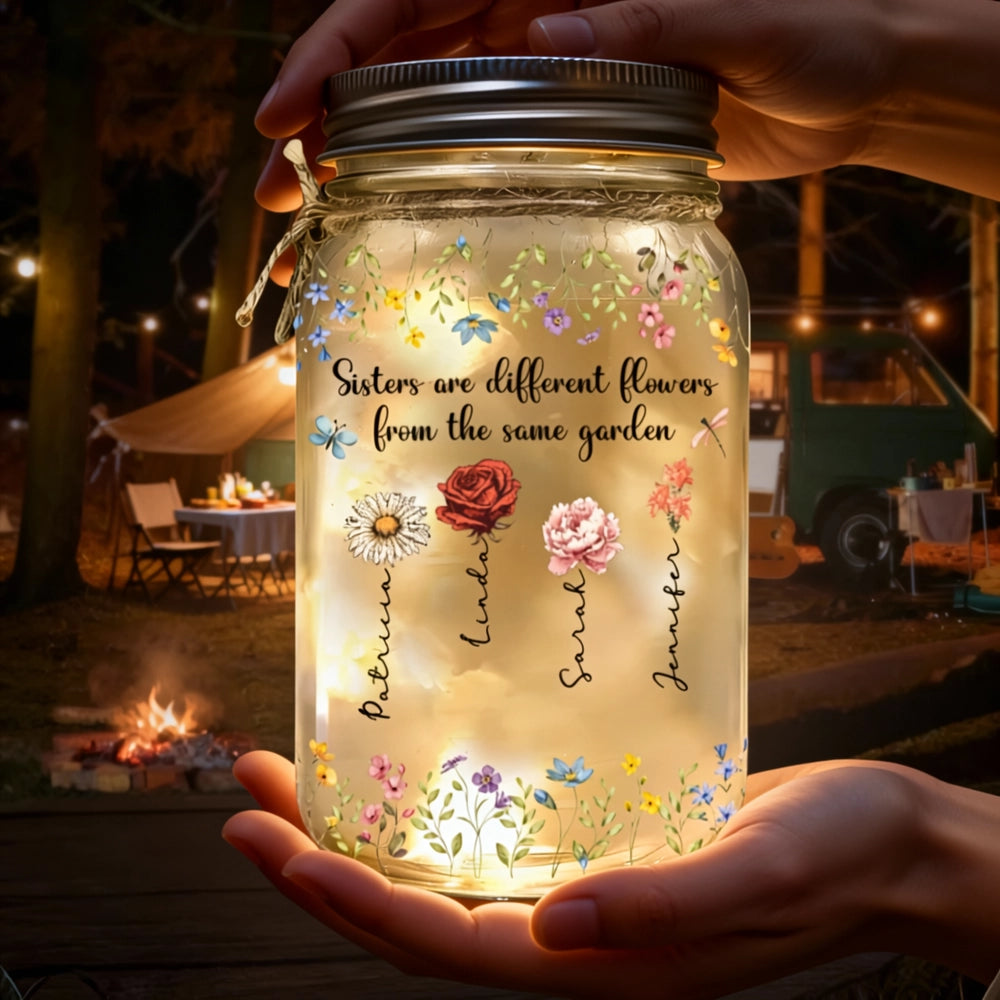 Personalized Mason Jar Light for Sisters - Sentimental Gift with Floral Design Lamp MagicInPrints