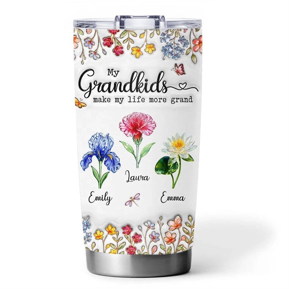 Personalized Floral Tumbler for Grandparents - Custom Names & Sentimental Gift Cup MagicInPrints