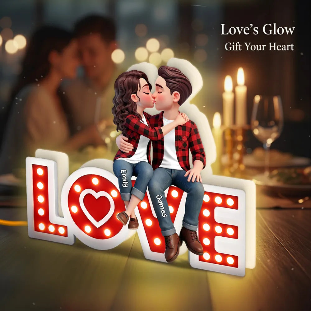 Personalized Couple Figurine Romantic LED Love Sign - Anniversary Gift Plaque MagicInPrints