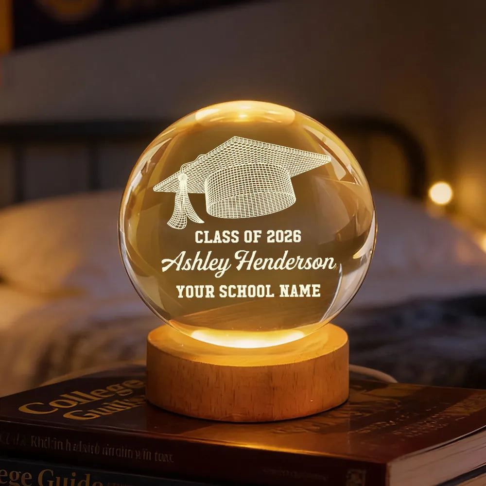 Personalized Graduation Crystal Ball for Class of 2026 - Custom Gift for Graduates Lamp MagicInPrints
