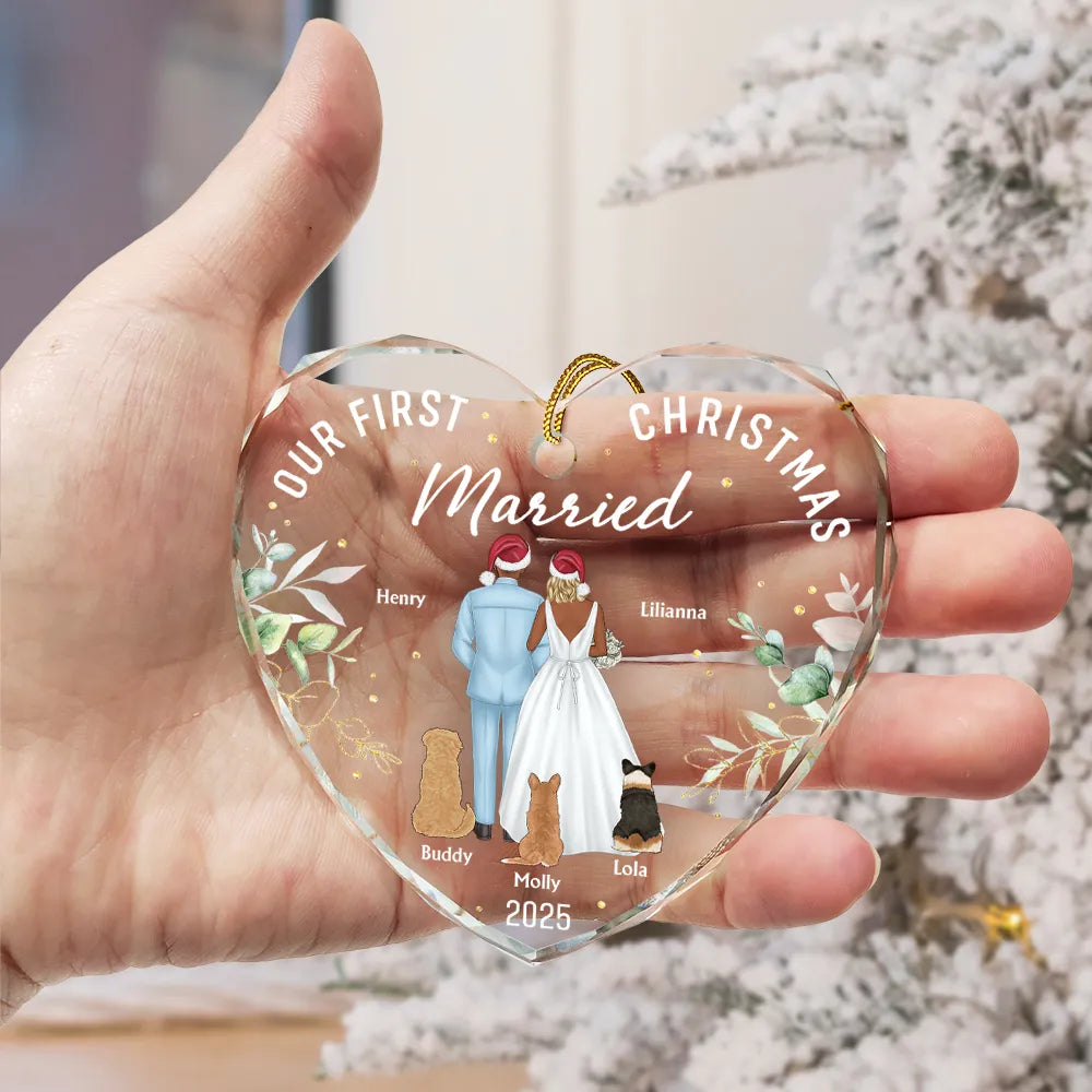 Personalized Heart-Shaped Christmas Ornament for Newlyweds - First Christmas 2025 Ornament MagicInPrints