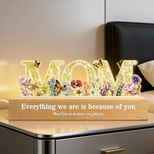 Personalized LED Wooden Night Light for Mom with Floral Design - Mother's Day Gift Plaque MagicInPrints