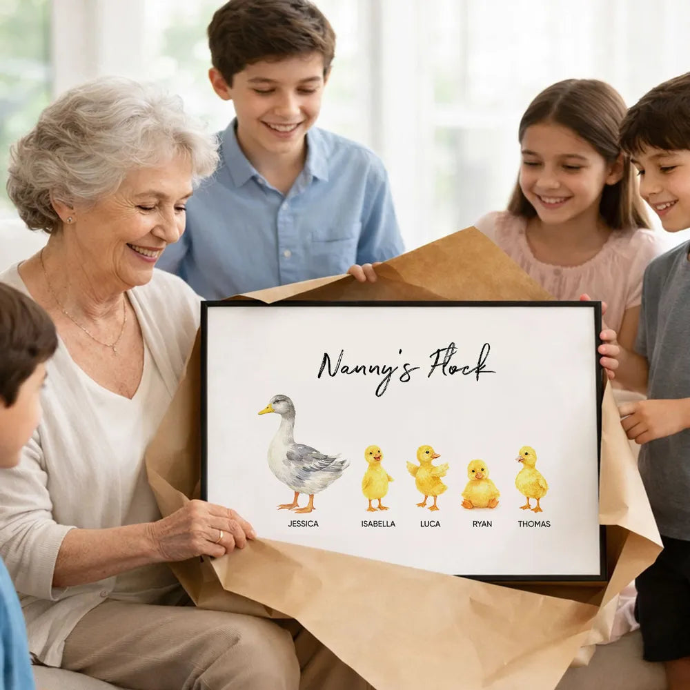 Personalized Family Duck Print for Grandma - Custom Names Wall Art Poster or Canvas MagicInPrints