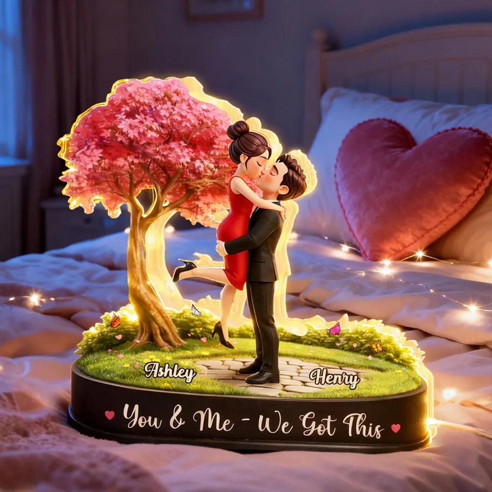 Custom Romantic Couple Figurine with Cherry Blossom Tree - Perfect for Anniversaries Plaque MagicInPrints