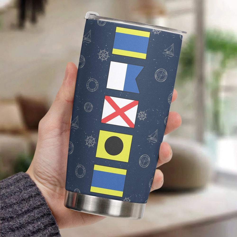 Personalized Nautical Tumbler for Sailors - Insulated Travel Mug with Maritime Flags Cup MagicInPrints