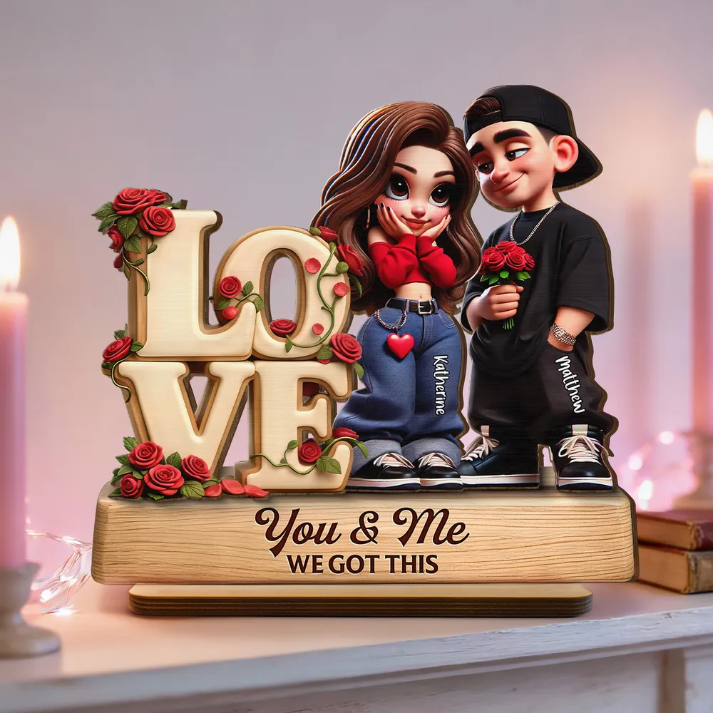Personalized Romantic Couple Figurine with Love Sign - Anniversary Gift Plaque MagicInPrints