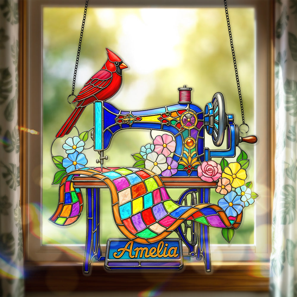 "Sewing is the thread of life" - Personalized Sewing Machine Suncatcher Ornament - Perfect Gift for Sewing Enthusiasts, Crafters, and Memorial Remembrances Ornament MagicInPrints