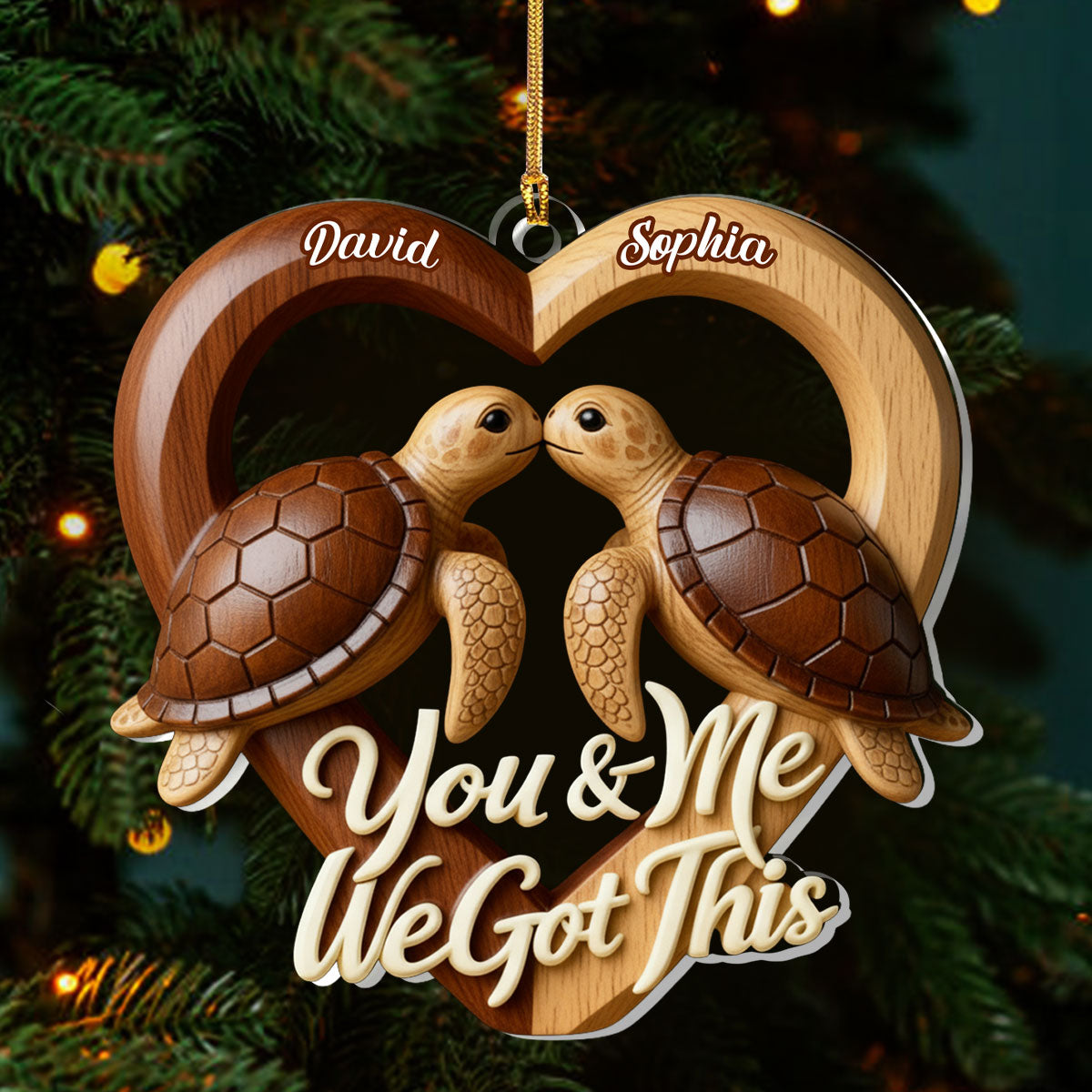 Personalized Turtle Couple Heart Ornament for Couples - Romantic Holiday Gift Car Hanger MagicInPrints
