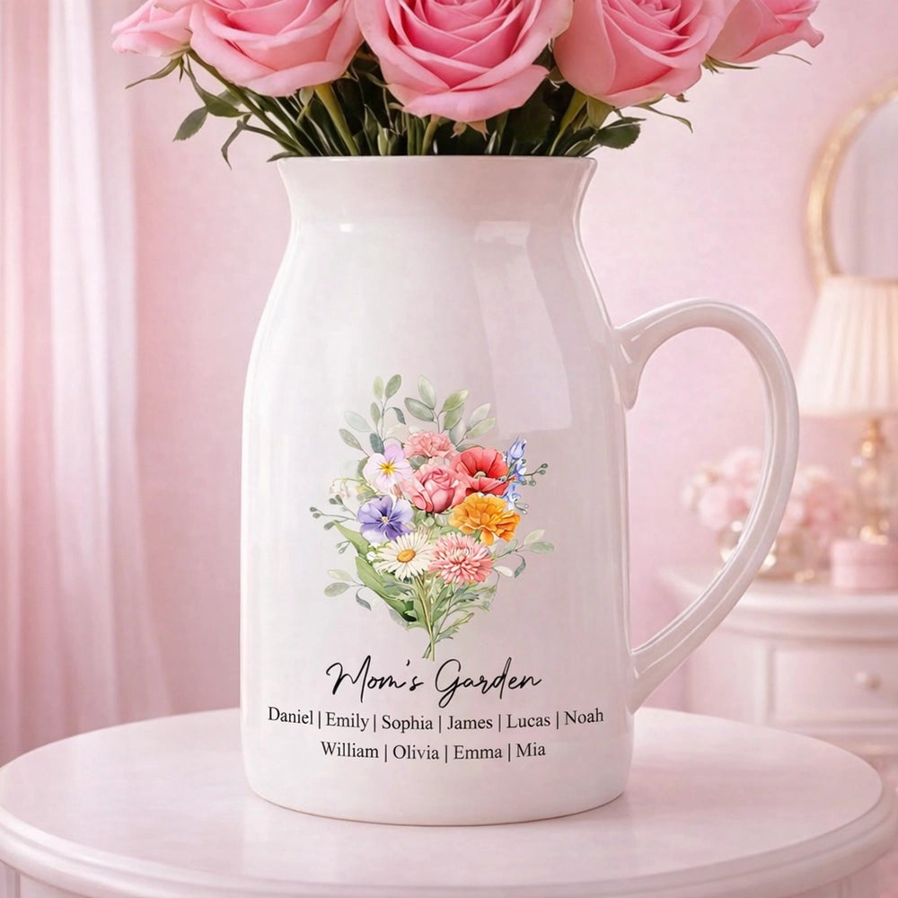 Personalized Ceramic Flower Vase for Mom - Custom Family Names Gift Vase MagicInPrints