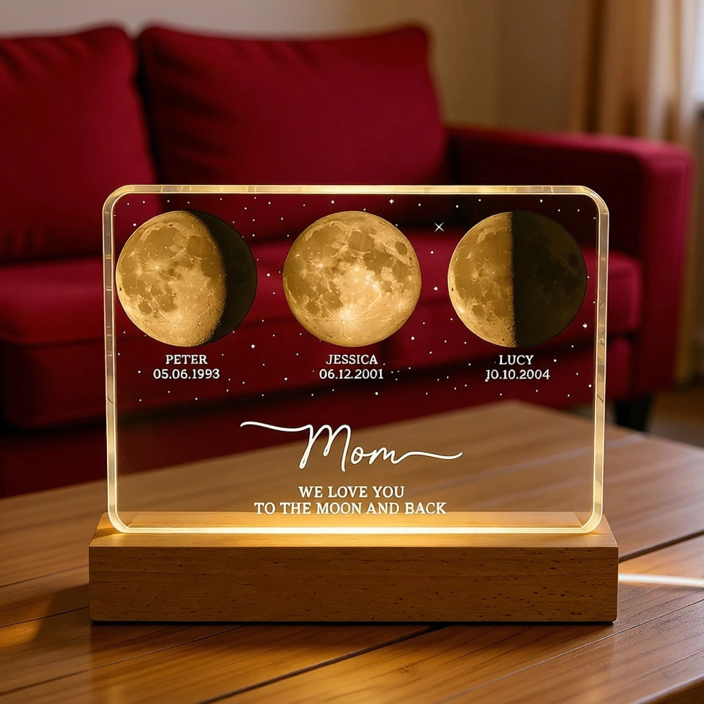 Personalized Moon Phase LED Lamp for Mom - Sentimental Gift Plaque MagicInPrints