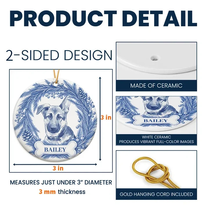 Personalized Blue Watercolor Dog Ornament Unique Pet Gift