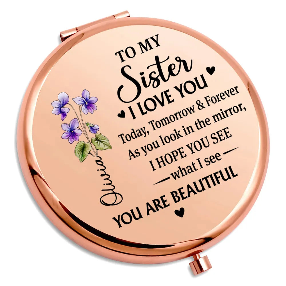 Personalized Compact Mirror for Sister - Sentimental Gift with Engraved Message Beauty Tools MagicInPrints