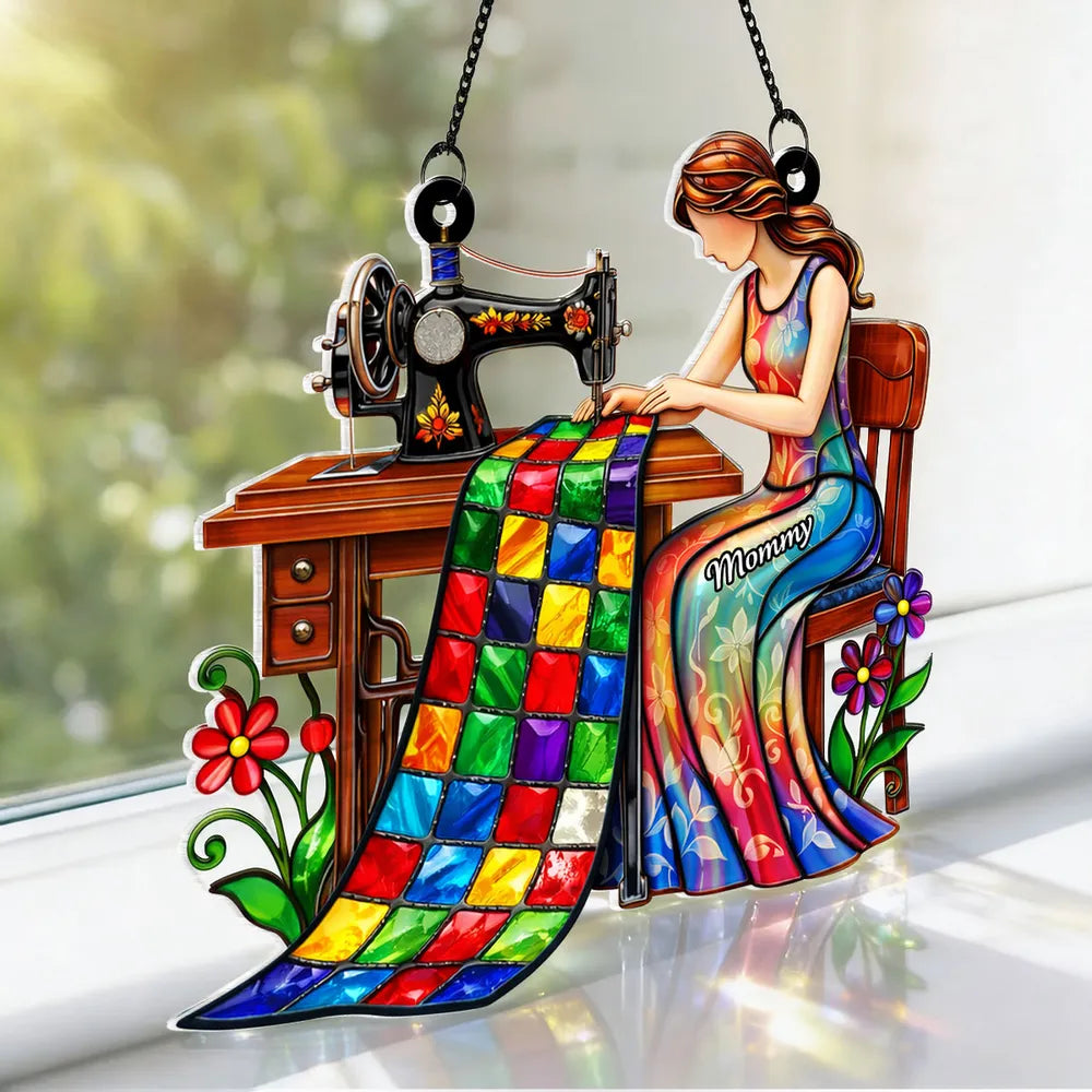 Personalized Stained Glass Sewing Art for Mom - Home Decor Gift Ornament MagicInPrints