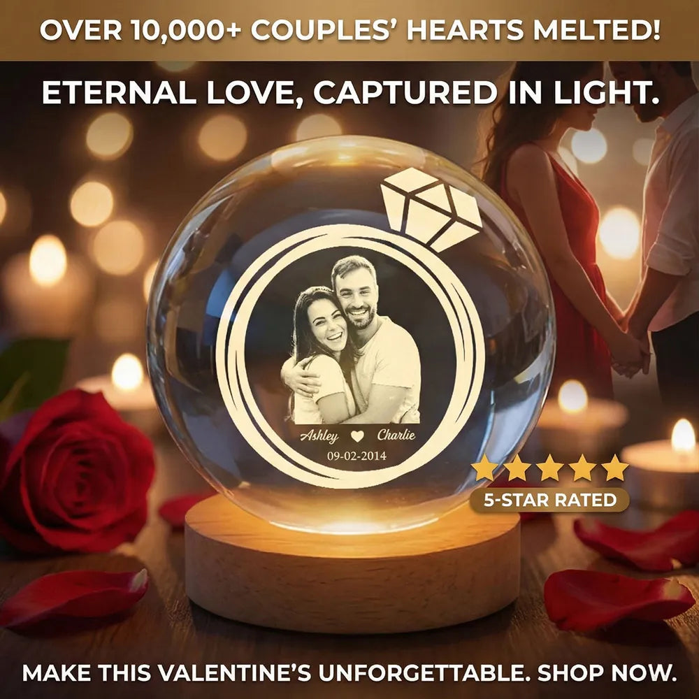 Custom Photo Engraved LED Crystal Ball for Couples - Romantic Gift Lamp MagicInPrints