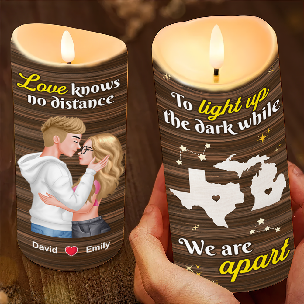 Custom LED Candle for Couples – Love Knows No Distance | Valentine's Day Gifts Led Candle PopCulturePrints