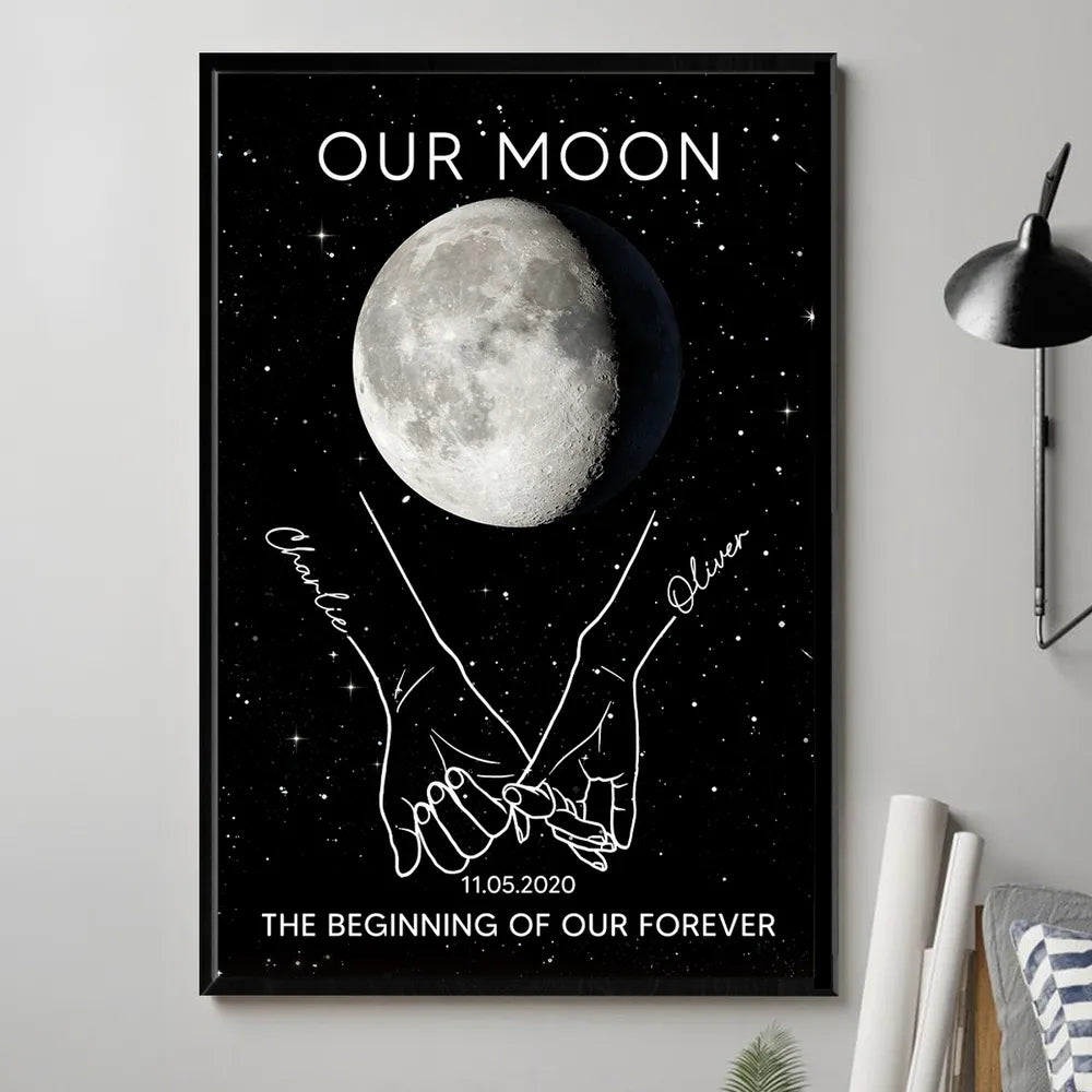 Personalized Moon Phase Couple Wall Art - Romantic Anniversary Gift Poster or Canvas MagicInPrints