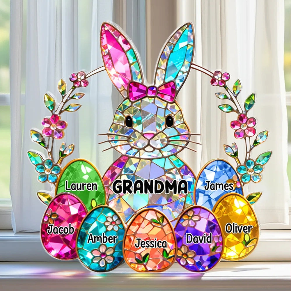 Custom Stained Glass Bunny Suncatcher for Grandma - Easter Decor Plaque MagicInPrints