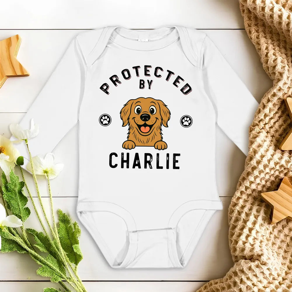 Custom Baby Onesie for Dog Lovers - Protected by Charlie Design Cloth MagicInPrints