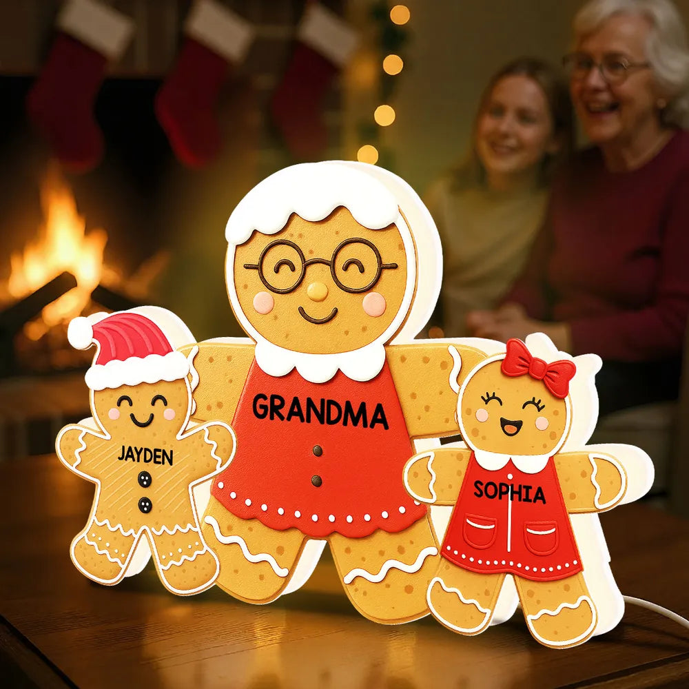 Personalized Gingerbread Family LED Light for Grandma - Christmas Decor Gift Plaque MagicInPrints