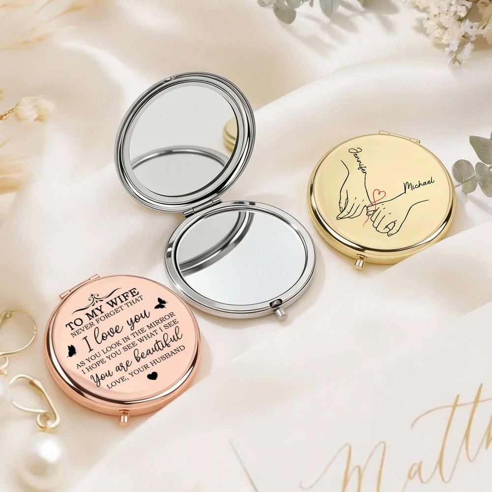 Personalized Compact Mirror for Wife - Engraved Love Message - Anniversary Gift Beauty Tools MagicInPrints