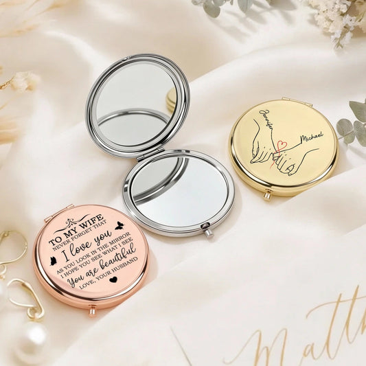Personalized Compact Mirror for Wife - Engraved Love Message - Anniversary Gift Beauty Tools MagicInPrints