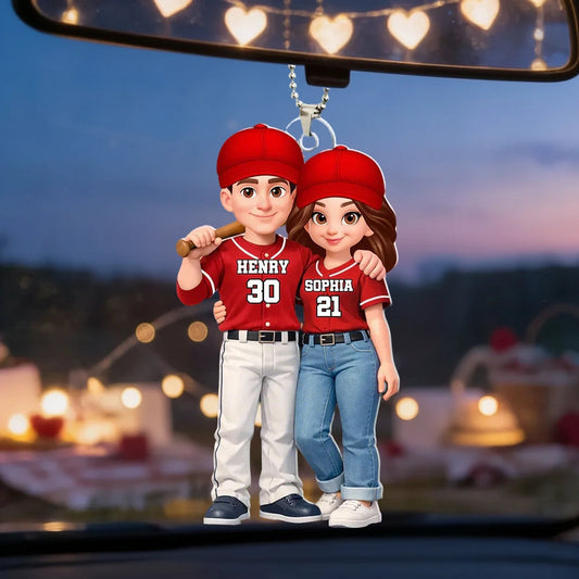 Custom Baseball Couple Car Ornament for Sports Fans - Personalized Gift Car Hanger MagicInPrints