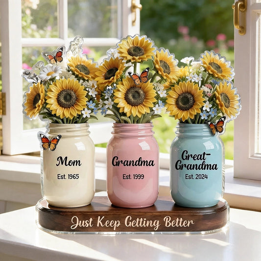 Personalized Floral Mason Jar Set for Mom, Grandma, Great-Grandma - Sentimental Gift Plaque MagicInPrints
