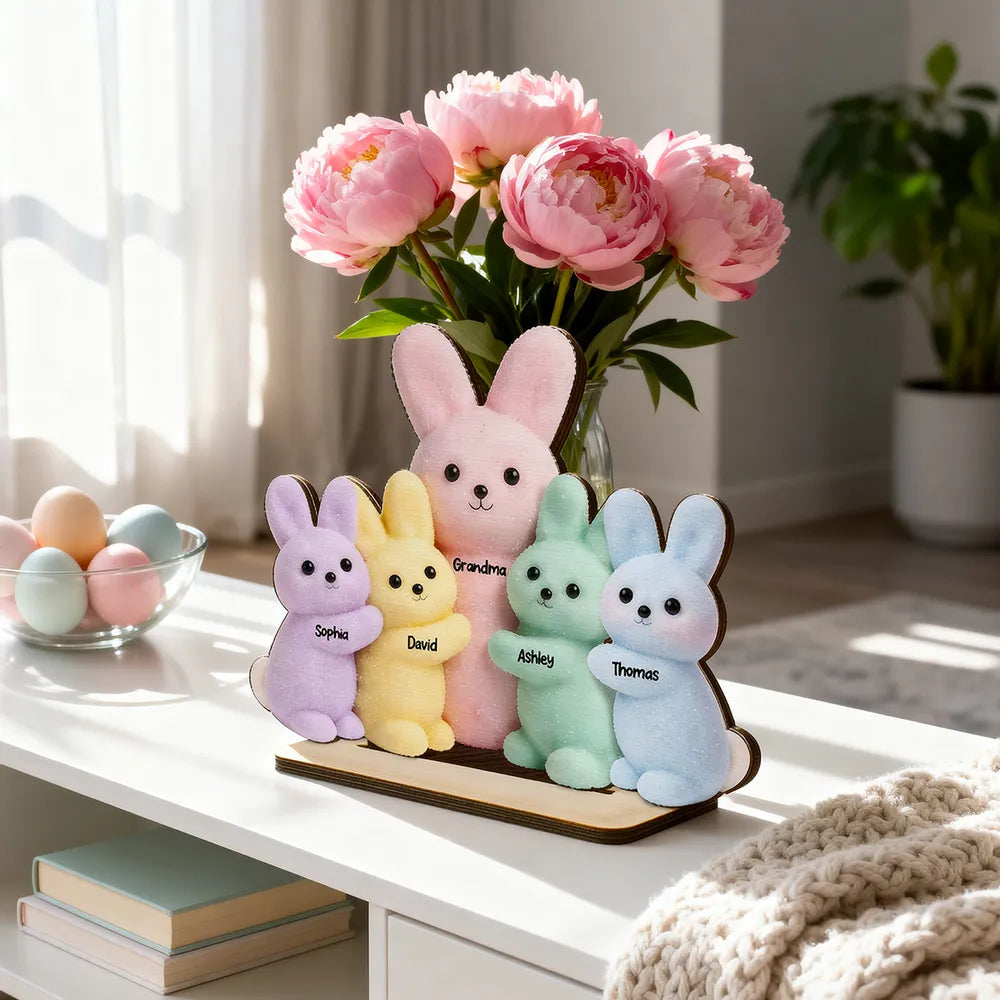 Personalized Family Bunny Figurine Set for Easter - Custom Names Plaque MagicInPrints