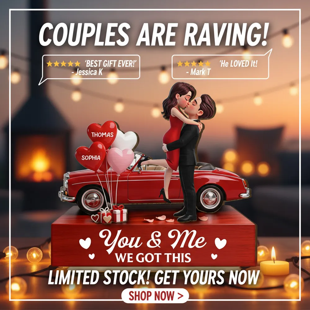 Personalized Couple Figurine Romantic Car Scene - Anniversary Gift Plaque MagicInPrints