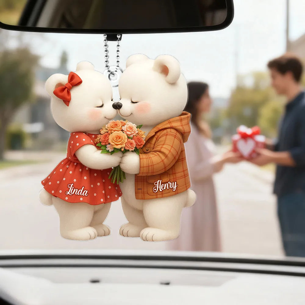 Personalized Bear Couple Car Ornament for Couples - Romantic Gift Car Hanger MagicInPrints