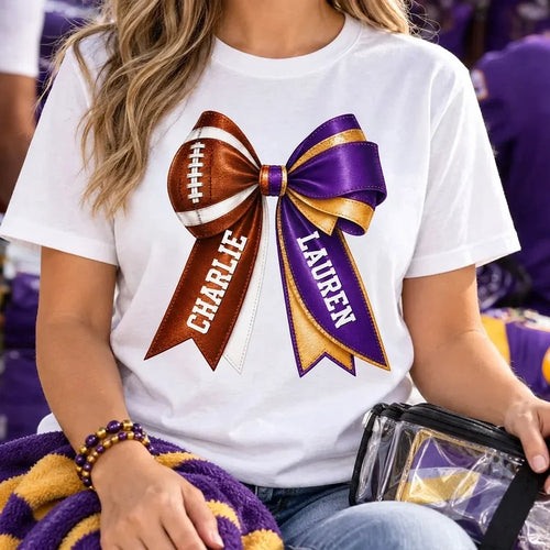 Personalized Classic Tee with Football Cheer Bow Gift for Fans