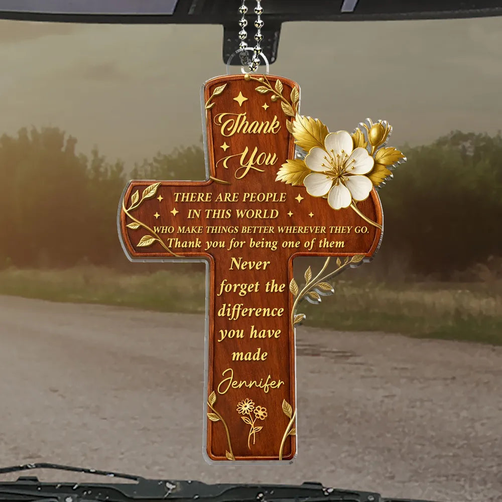 Personalized Car Rearview Mirror Cross Ornament for Gratitude - Thank You Gift Car Hanger MagicInPrints
