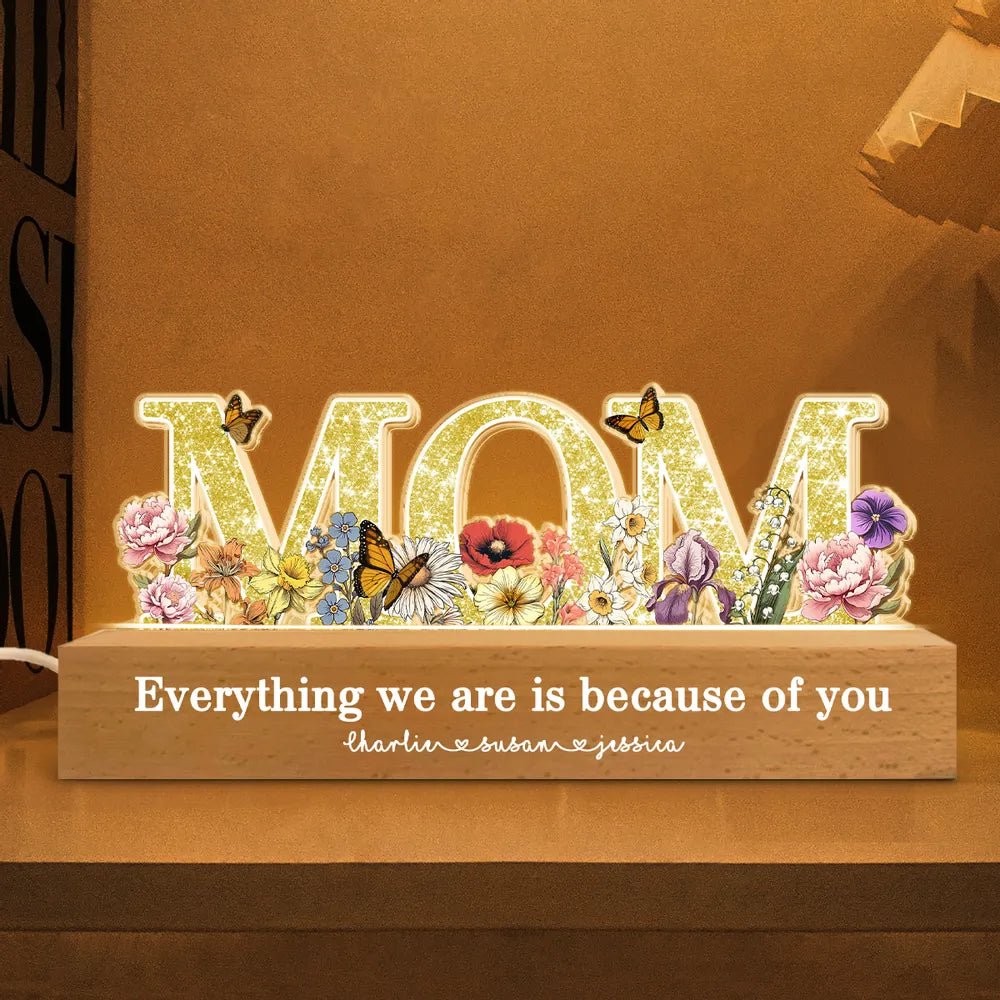 Personalized LED Wooden Night Light for Mom with Floral Design - Mother's Day Gift Plaque MagicInPrints