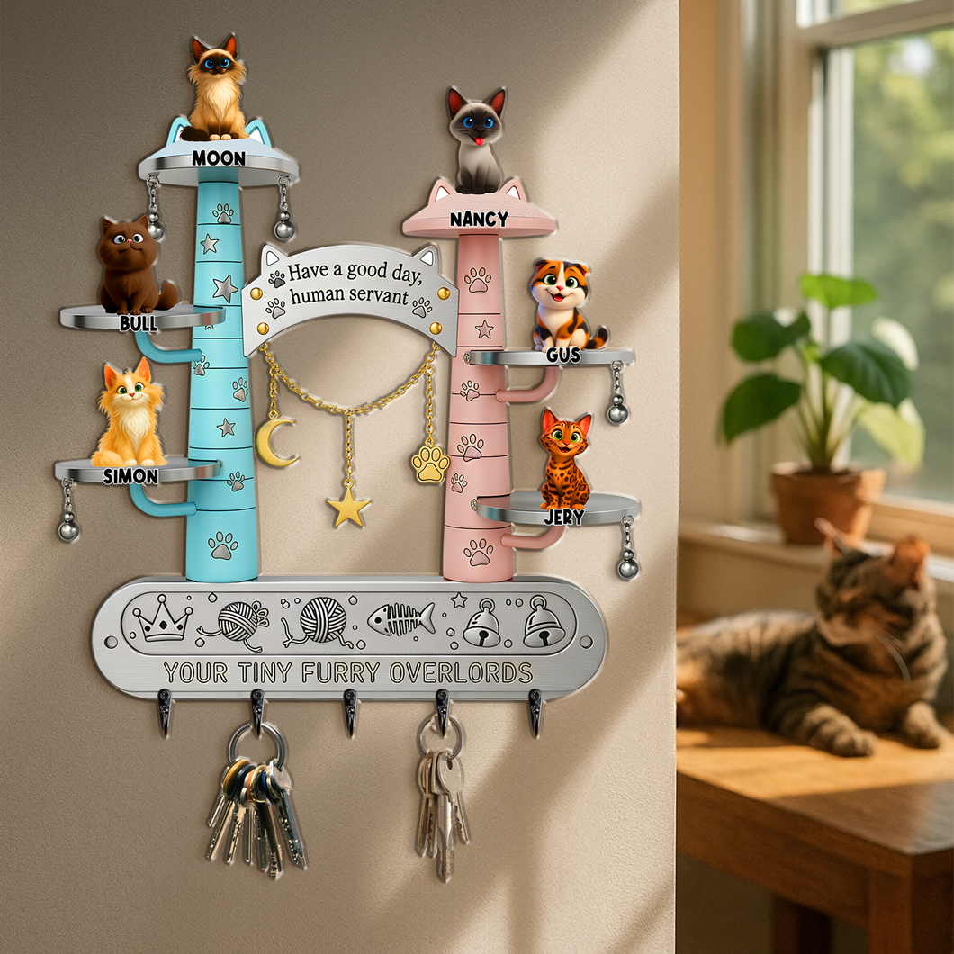 “Have a good day, human servant” - Tiny Fluffy Cat Wood Key Hanger, Personalized Gift for Cat Lovers Wood Sign MagicInPrints
