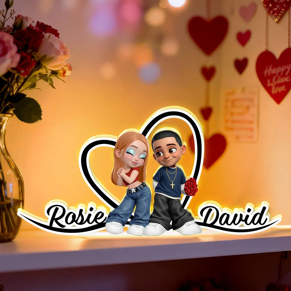 Personalized Couple LED Lamp for Romantic Gift - Custom Names Heart Design Plaque MagicInPrints
