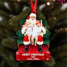 Load image into Gallery viewer, Crying on Santa’s Lap Ornament - Custom Photo Christmas Gifts for Family &amp; Friends Ornament MagicInPrints
