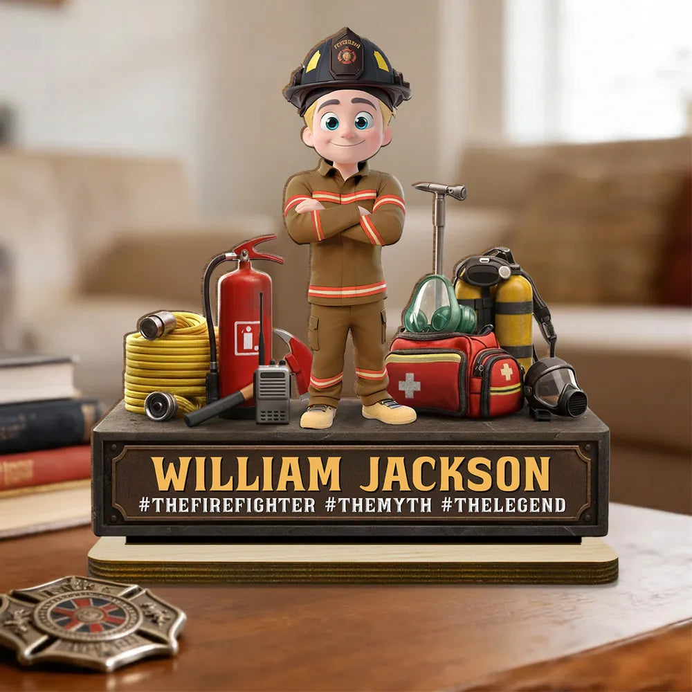 Personalized Firefighter Figurine for Kids - Custom Hero Display Plaque MagicInPrints