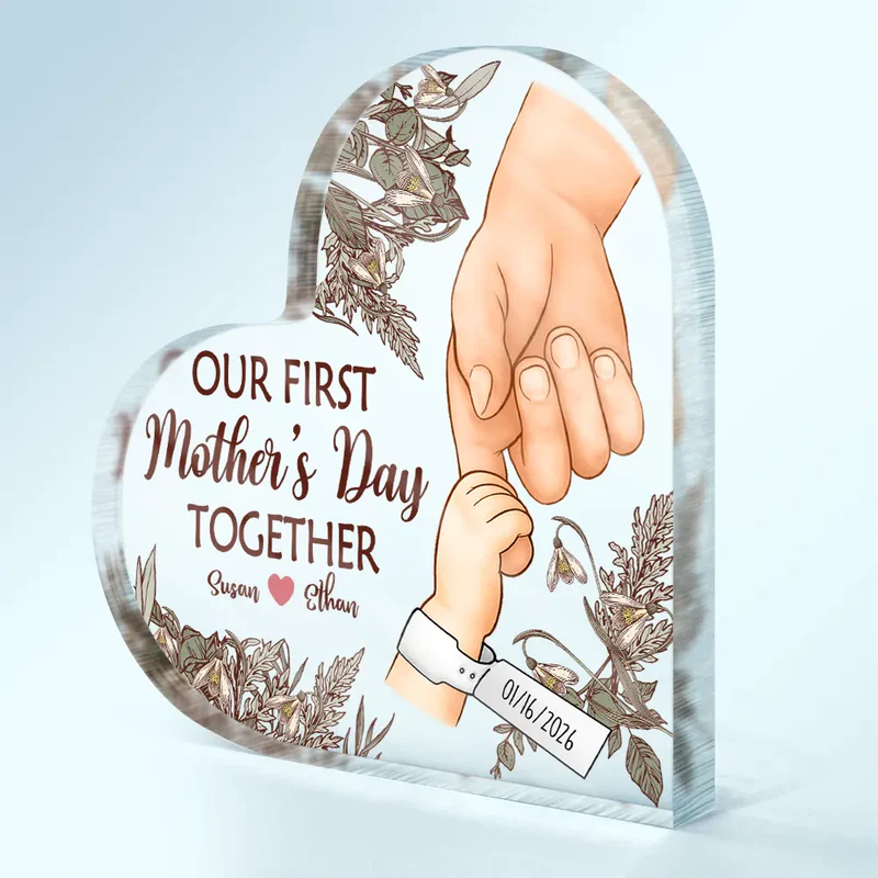 Personalized Heart-Shaped Acrylic Plaque for New Moms - First Mother's Day Gift Plaque MagicInPrints