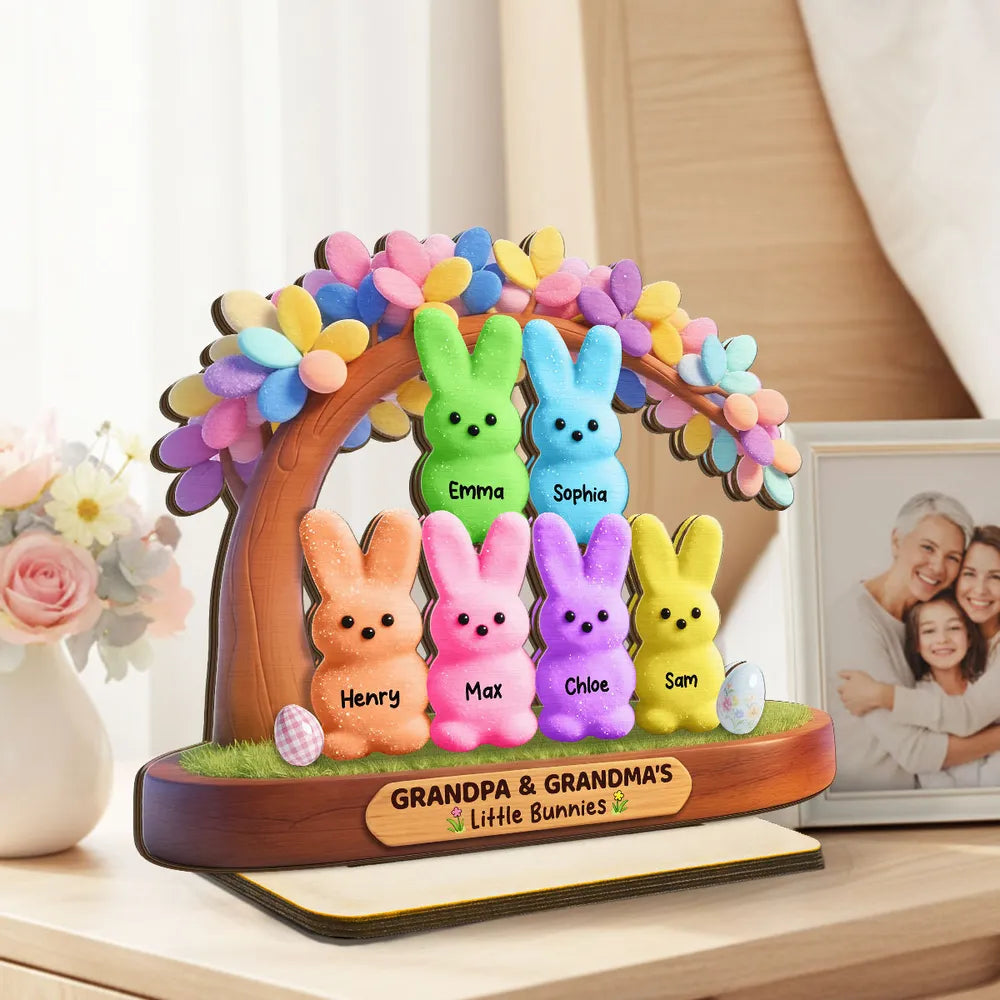 Personalized Family Bunny Figurines for Grandparents - Easter Gift Decor Plaque MagicInPrints