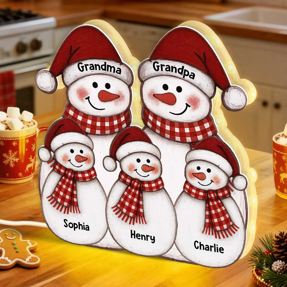 Personalized Snowman Family LED Light for Grandparents - Christmas Decoration Plaque MagicInPrints
