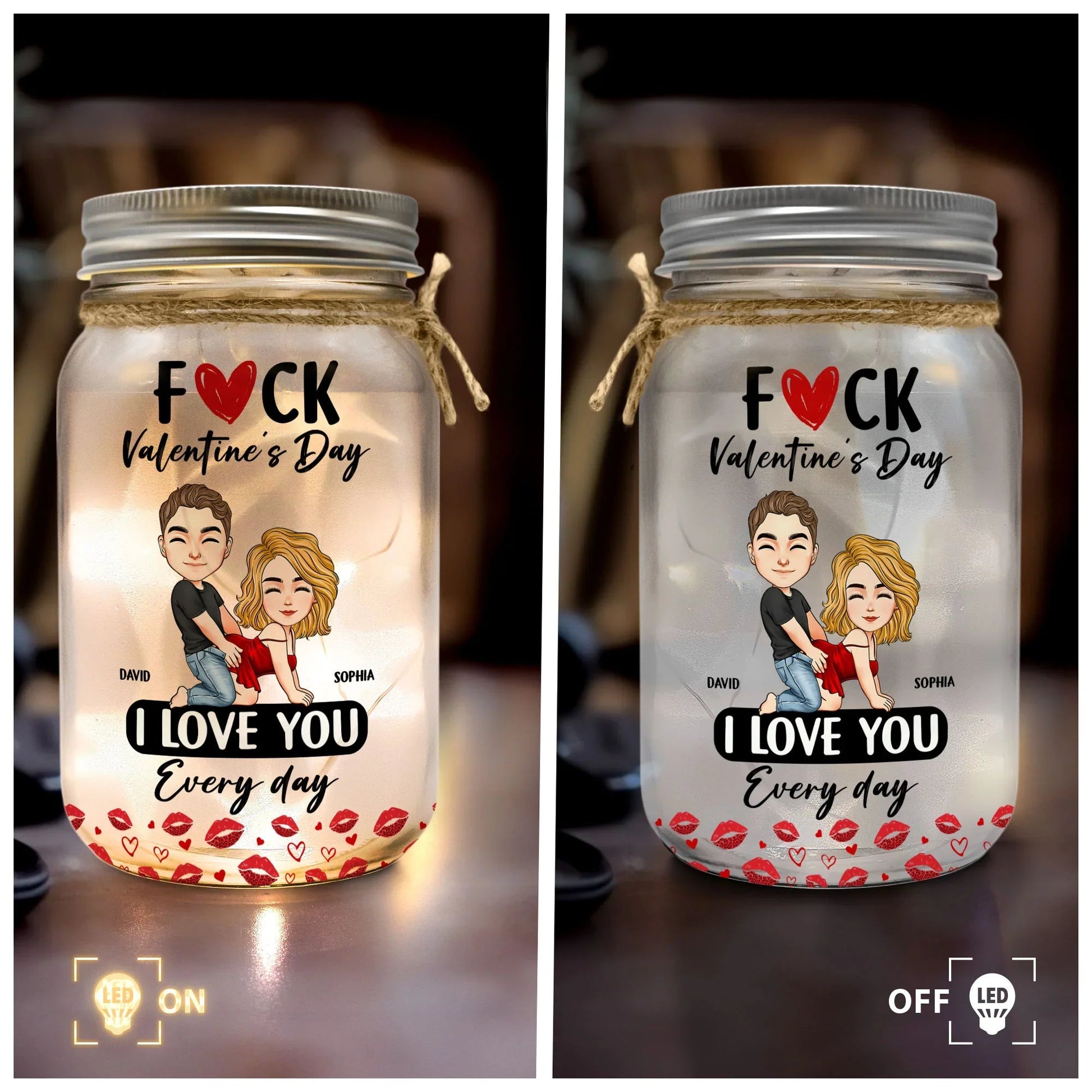 Personalized LED Mason Jar for Couples - Romantic Gift for Valentine's Day Lamp MagicInPrints